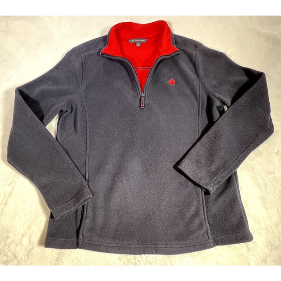 Brooks Brothers 346 Sweater Womens L Blue 1/4 Zip‎ Pullover Classic Logo Fleece - Picture 1 of 10